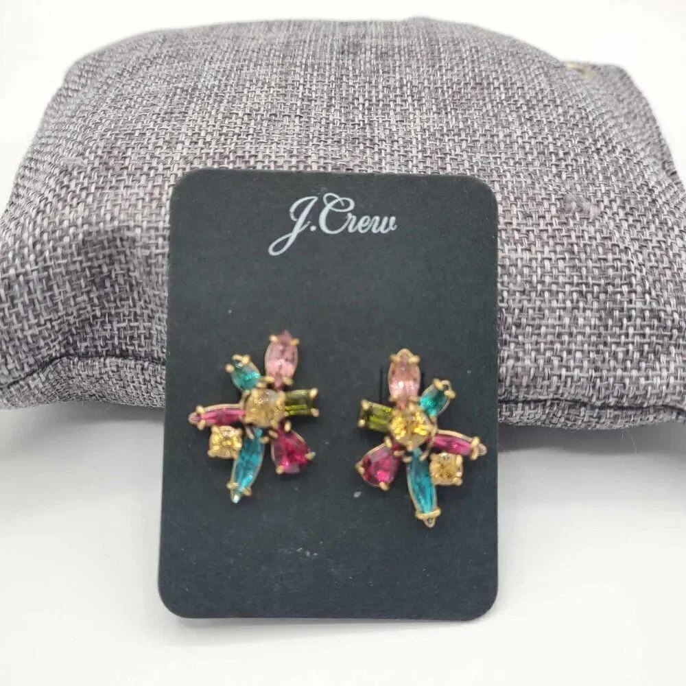 J Crew Gemburst Stud Cluster Crystal Earrings NEW!  NWT!